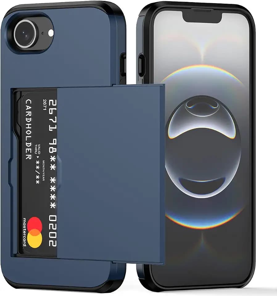 Nvollnoe for iPhone 16e Case/iPhone 17e Case with Card Holder Blue