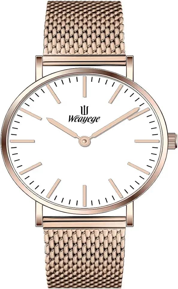 Damen Uhren Analog Quarz Edelstahl Wasserdicht Mesh Ultradünne,Armbanduhr aus Edelstahl mit verstellbarem Mesh-Armband,Damen Uhren Lederband Luxus Quarzuhren Mode Kreative