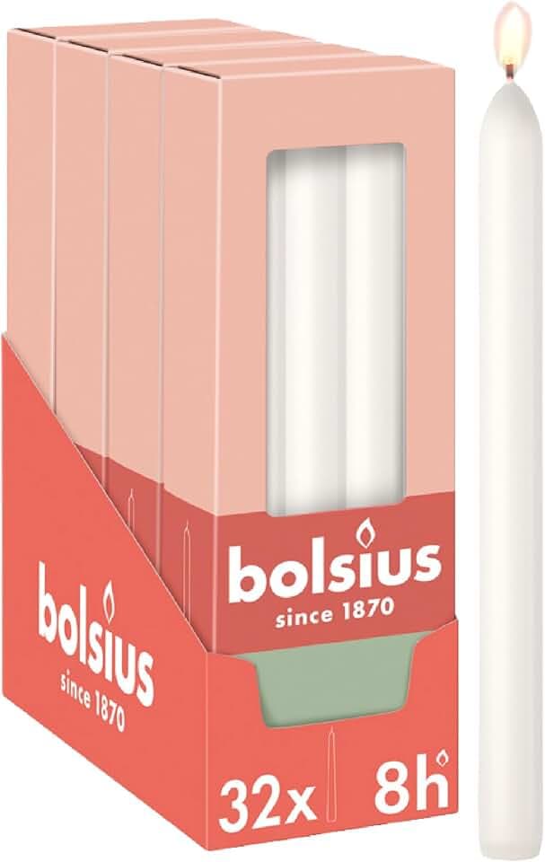 Bolsius Essentials – Glatte Spitzkerzen - Weiß - 23 cm - 32 Stück - Dekorative Kerzen – Ohne Palmöl