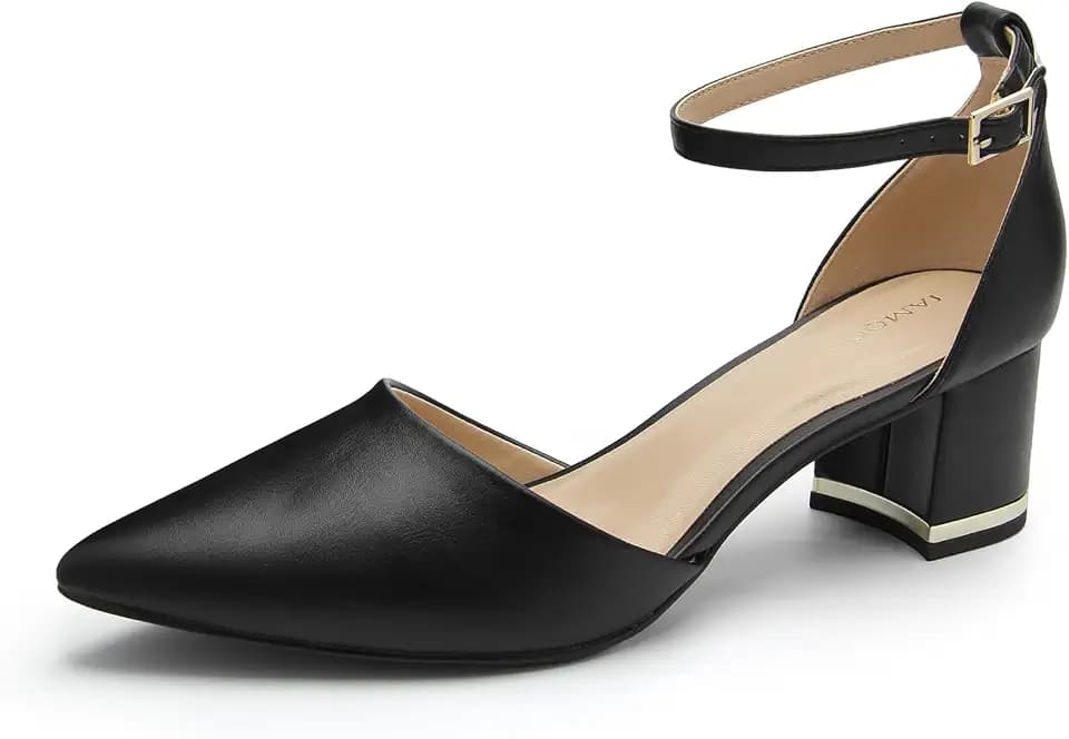 Pointed Toe Low Chunky Heels Pump Shoes Closed Toe Heels for Women Low Block Chunky Women Pumps with Ankle Strap 2.25 Inch Comfortable Wedding Pumps