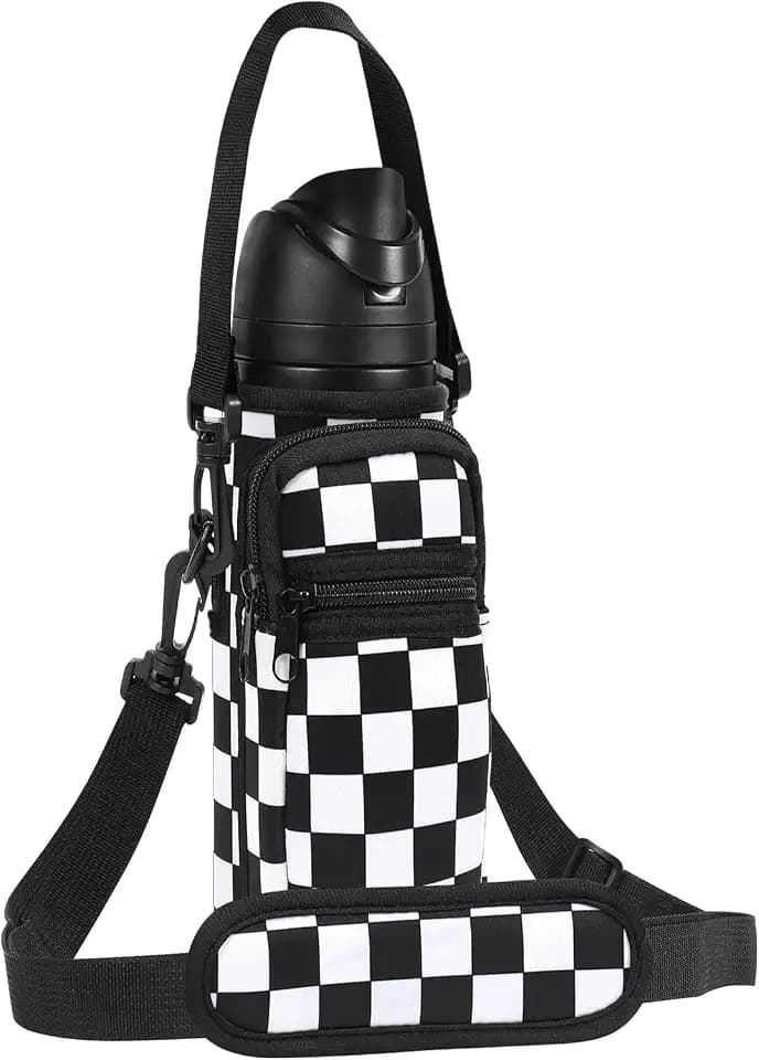 Neoprene Water Bottle Holder Bag with Cell Phone Pocket Compatible with Owala FreeSip 24 oz，Water Bottle Carrying Bag ，with Adjustable Shoulder Strap,for 24oz Stainless Steel Water Bottle