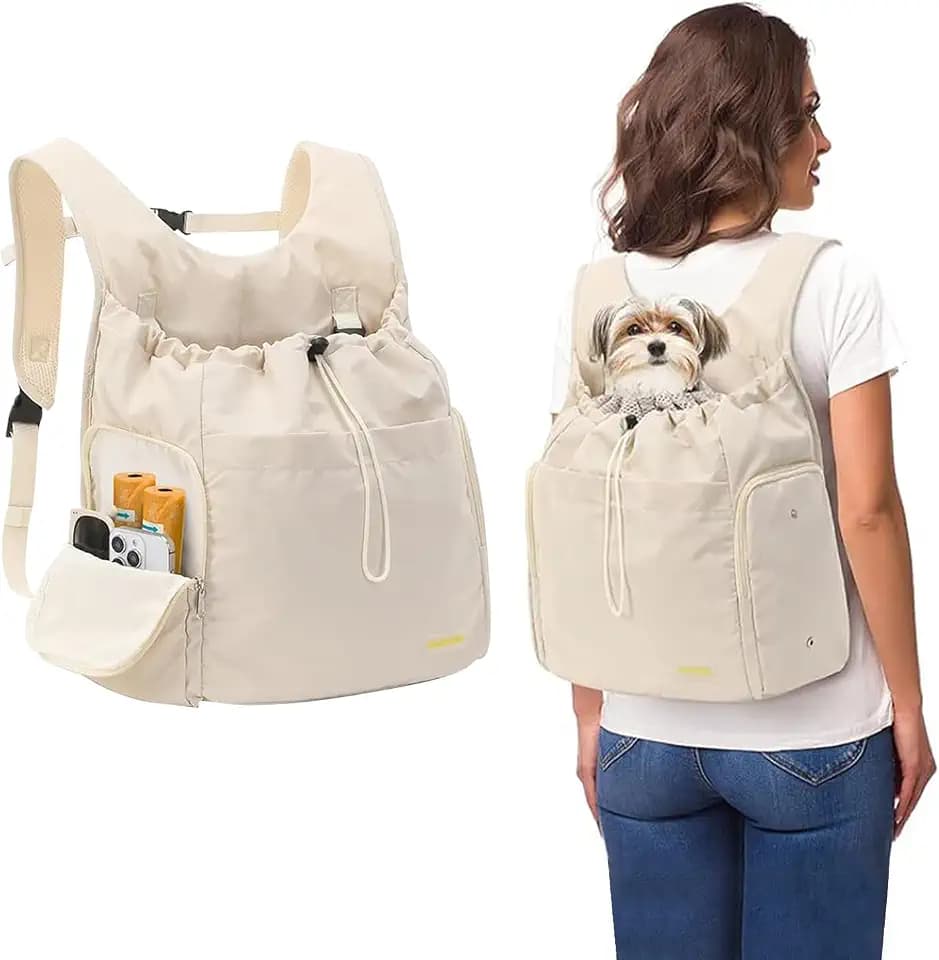 Galatée Hunde-Fronttrage-Rucksack, Verstellbare Haustier-Katzentruhe, Belüfteter Hundeträger Für Wandern, Camping Und Reisen, Belüfteter Hundereiserucksack Aus Netzgewebe(Nicht-Gerade Weiss)