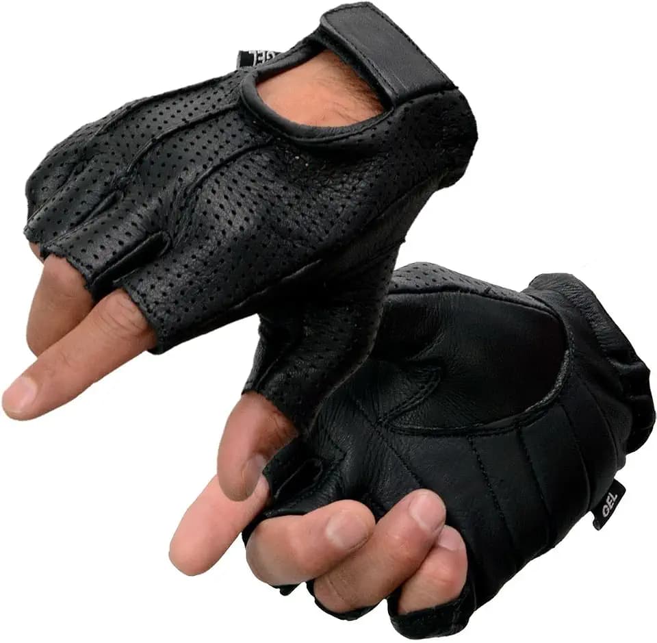 Milwaukee Leather SH877 Men's Fingerless USA Deerskin Black Perforated Leather Motorcycle Gloves w/Gel Palm