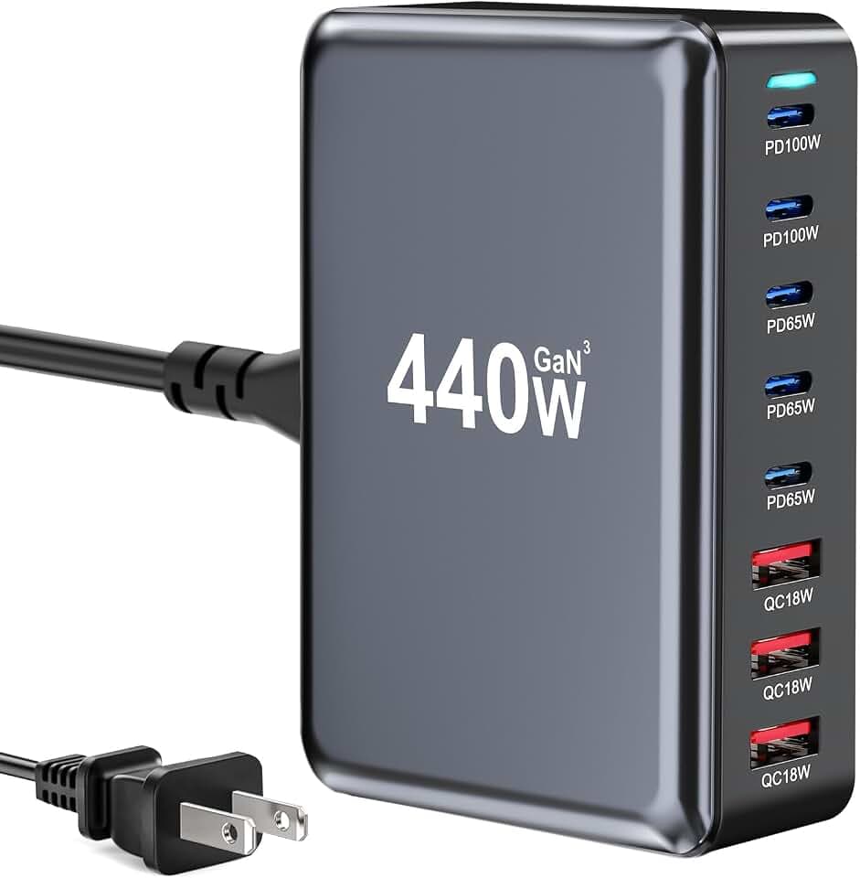 440W USB C Charger Block, 8-Port USB Charging Station with Dual 100W PD