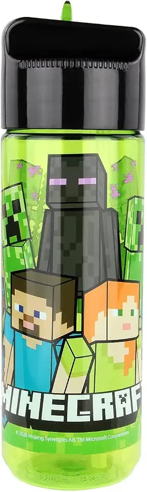 p:os Minecraft Trinkflasche Kinder 480 ml mit Strohhalm, auslaufsicher