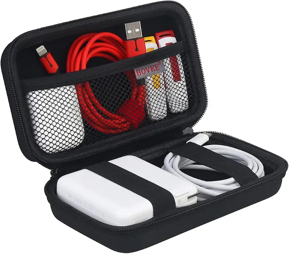 BOVKE Travel Cable Organizer Bag Electronics Accessories Case Portable Travel Gadget Bag for USB Flash Drive, Adapter, Charging Cable, Charger, SD Card, Earbuds, Small Power Bank, Black+Inside Black