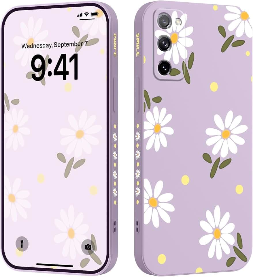 LEECG for Samsung Galaxy S20 FE Case, Flower Pattern Soft Silicone Microfiber Lining Side Creative Design for Samsung S20 FE Phone Cover, Daisy Purple