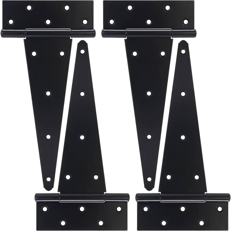 12 Inch T-Strap Gate Hinges, Heavy Duty Shed Door Hinges, Black Tee Hinges for Wooden Fences, Yard Gates, Rustproof Wrought Iron Hardware, 4 Pack