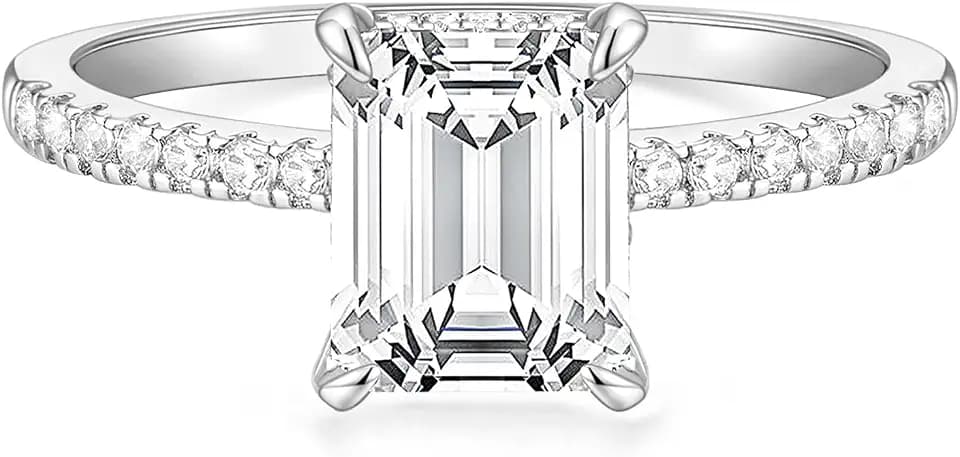 TIGRADE 3CT Engagement Ring for Women Emerald Cut Cubic Zirconia Wedding Band CZ Promise Wedding Ring Size 4-11