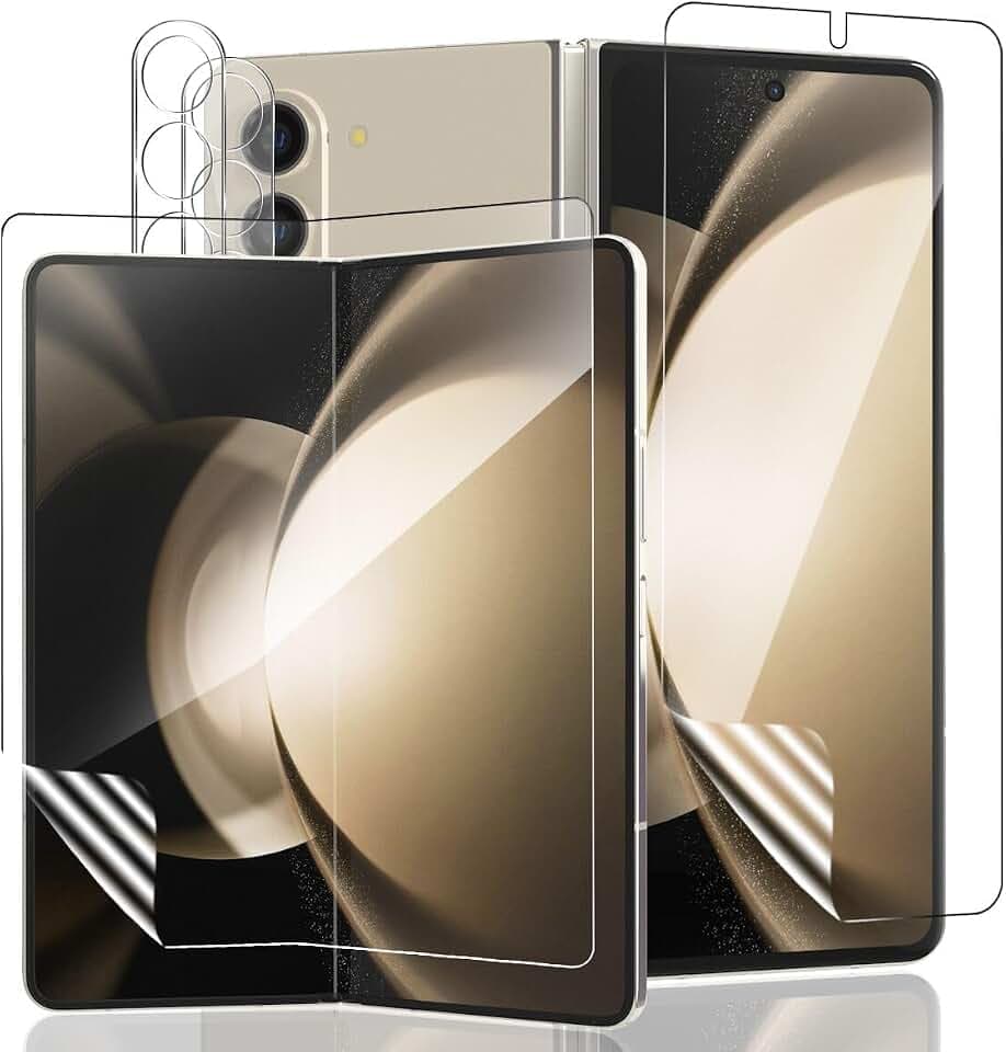 Schutzfolie für Galaxy Z Fold 5 Weich TPU 1 Stück + Externe Displayschutzfolie 1 Stück + Kameraschutz 2 Stück,Bläschenfrei Anti- Kratzer für Panzerglas Folie für Galaxy Z Fold 5