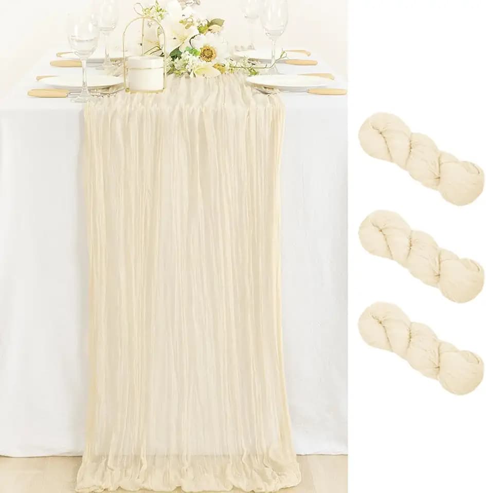 Cheesecloth Table Runner Beige Cream Fall Wedding Table Runner 10ft, 3 Pack