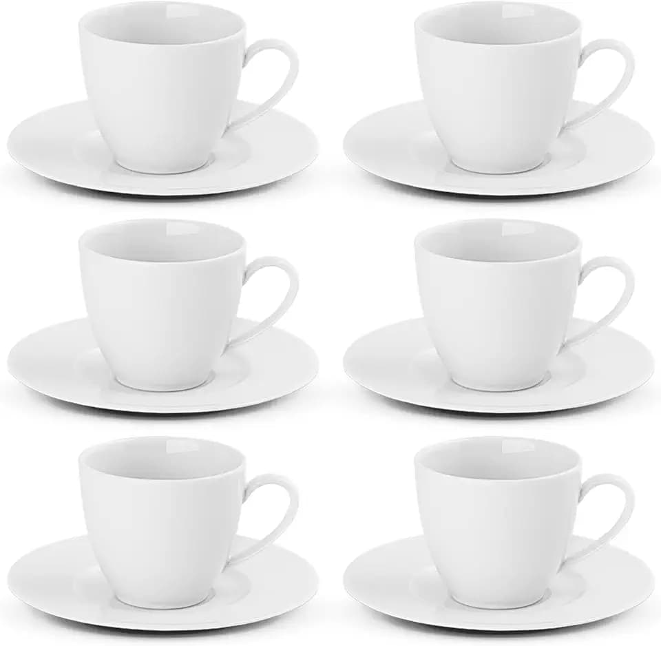 Gerlach 1760 Kaffeetassen Set - Cappuccino Tassen Kaffeeservice mit Untertassen - für 6 Personen - Porzellan - Modern New - Weiß 185 ml