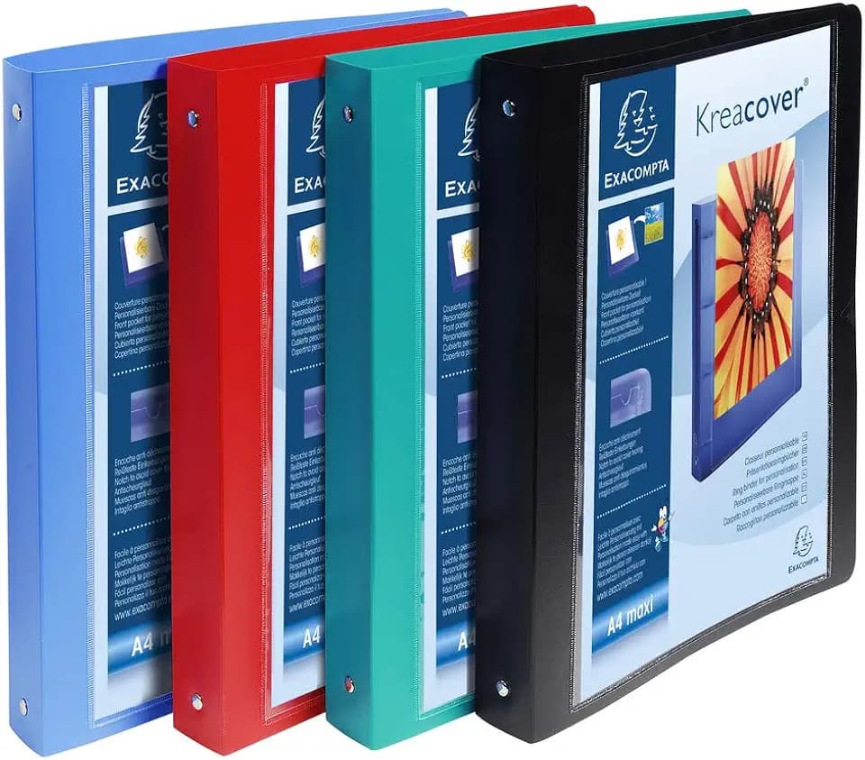 Exacompta 51229E Ringbuch KreaCover DIN A4 aus Kunststoff mit 4 Ringen 40 mm breit 1 Stück Zufallsfarbe ideal für Schule und Büro Ringhefter Ringordner Ringbuchordner