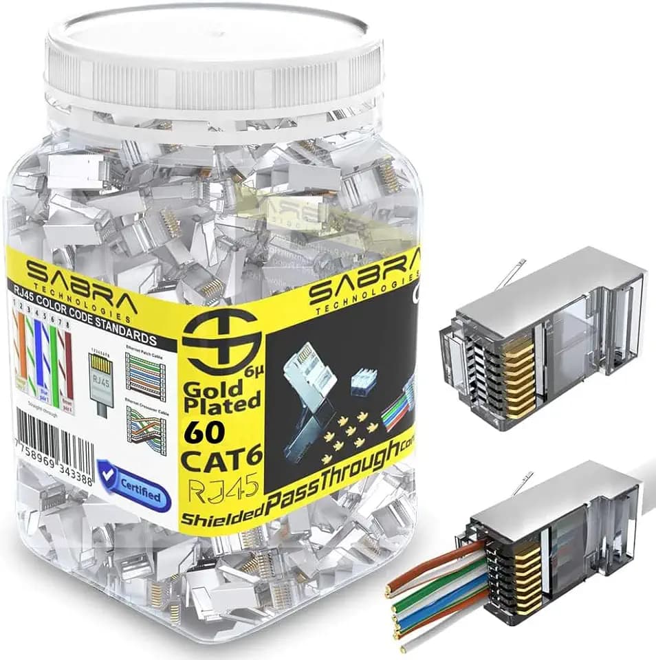 Shielded rj45 cat6 cat 6a connectors Gold Plated Cat6 Pass Through Connectors 23awg Cat6 Shielded Cat6/Cat6a Modular Plugs Ethernet Ends (60 PCS)