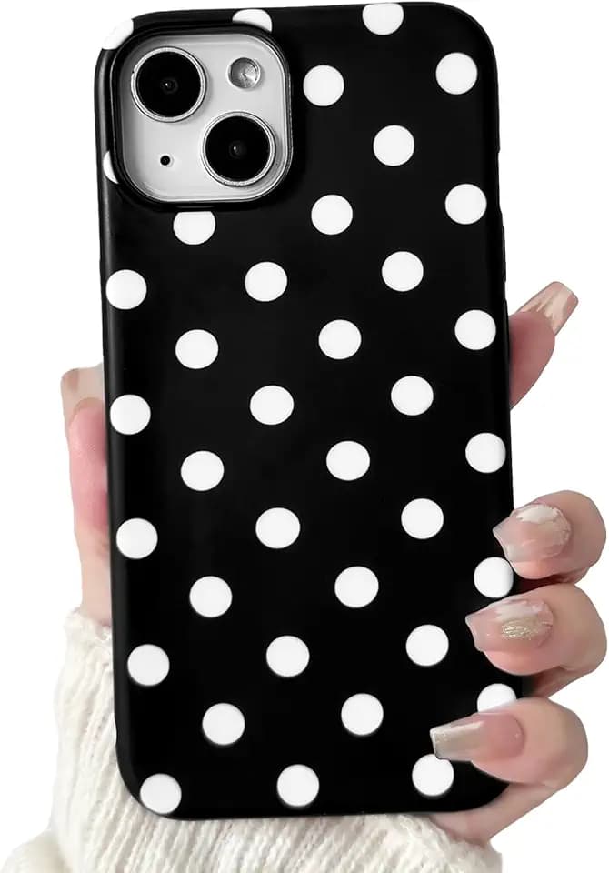 NITITOP Compatible with iPhone 13/14 Case Polka Dots - Black