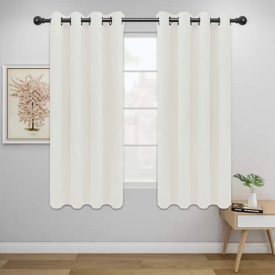 Easy-Going Thermal Grommet Curtains, 2 Panels 52x46 in, Ivory