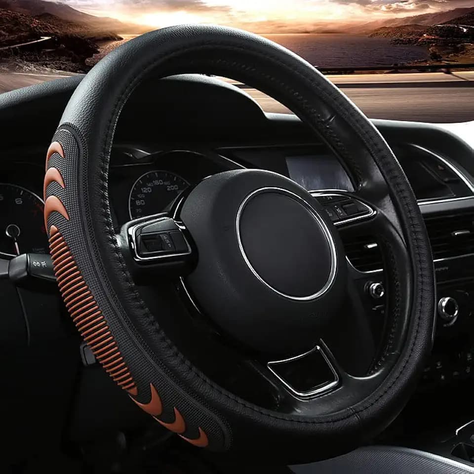 Yangday Leather Steering Wheel Cover for Ford F150 F250 F350, 15.5-16 inches Car Steering Wheel Cover with Anti-Slip Massage Particle (Brown)