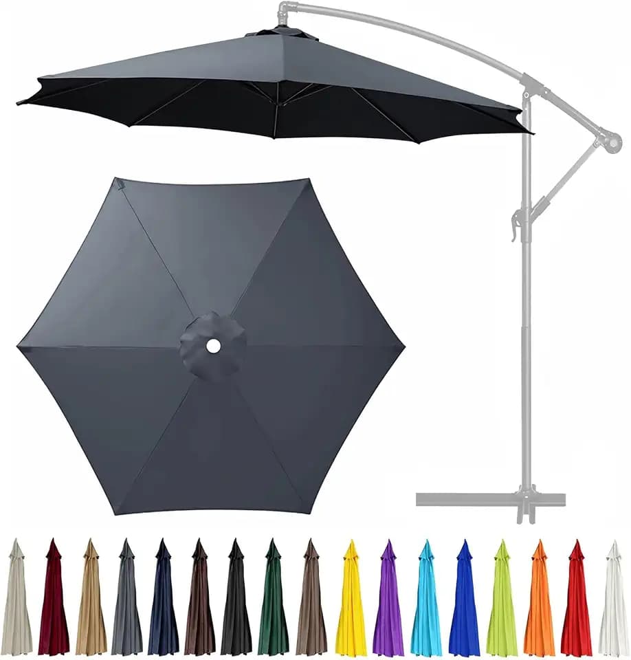 9Ft 6 Ribs Patio Umbrella Replacement Canopy (Canopy only), Canopy Replacement UV Protection Waterproof Outdoor Table Market Yard Umbrella Top Outdoor Umbrella Canopy,Gray,9FT