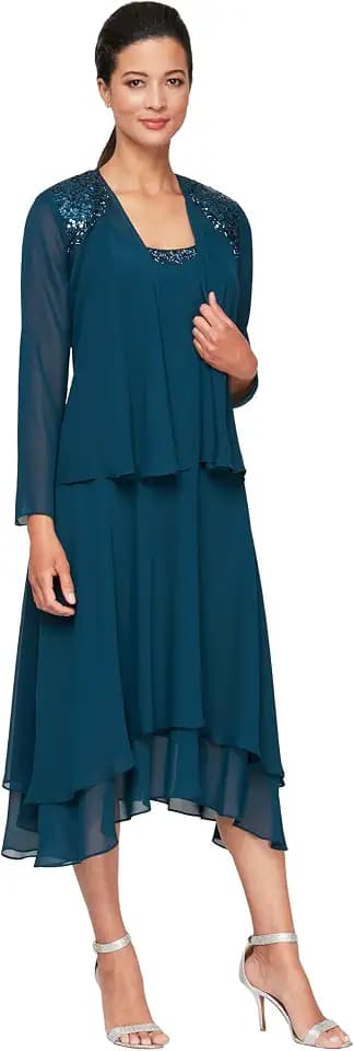 S.L. Fashions Women's Mother of The Bride Dress with Embellished Neckline & Shoulder