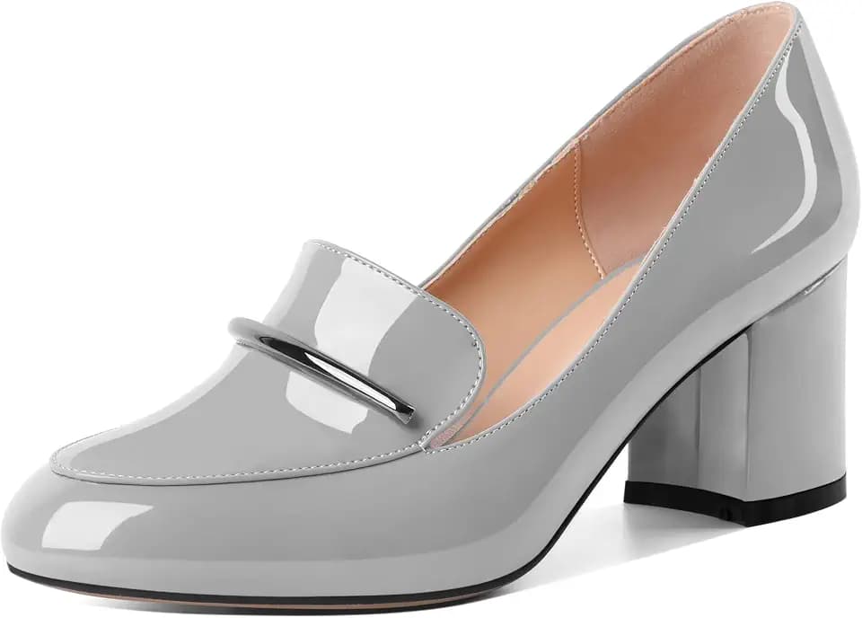 Eldof Women's Pumps Block Heel Round Toe Slip On Chunky Loafer Heel Dress Shoes Pumps for Women 2.5 Inches