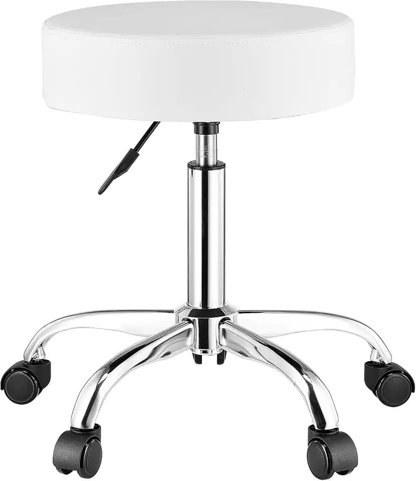 VEVOR runder Sattelhocker Rollhocker 204 kg belastbarer höhenverstellbarer (55-71 cm) Drehhocker Arbeitshocker PU-Leder-Drehsattelstuhl geeignet für Salon Spa Massage Klinik weiß