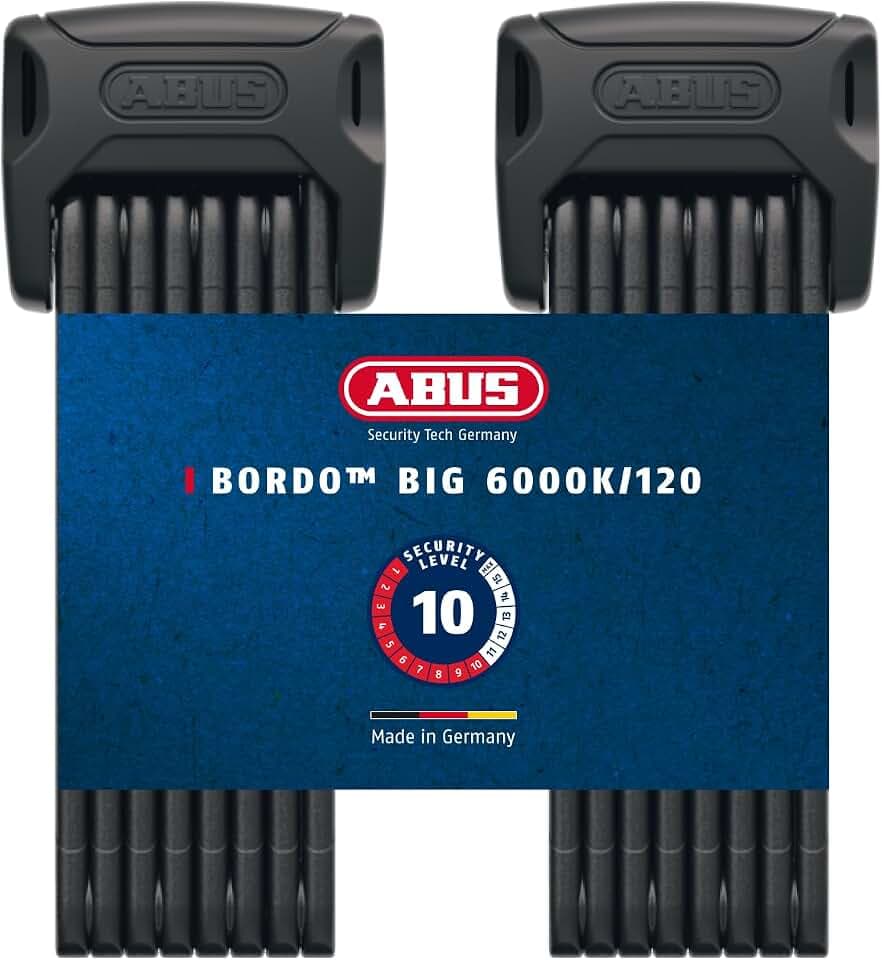 ABUS Faltschloss Bordo 6000K mit SH-Schlosshalter - 2er Set - Fahrradschlösser mit XPlus Zylinder für hohen Manipulationsschutz - ABUS-Sicherheitslevel 10 - Länge 120 cm