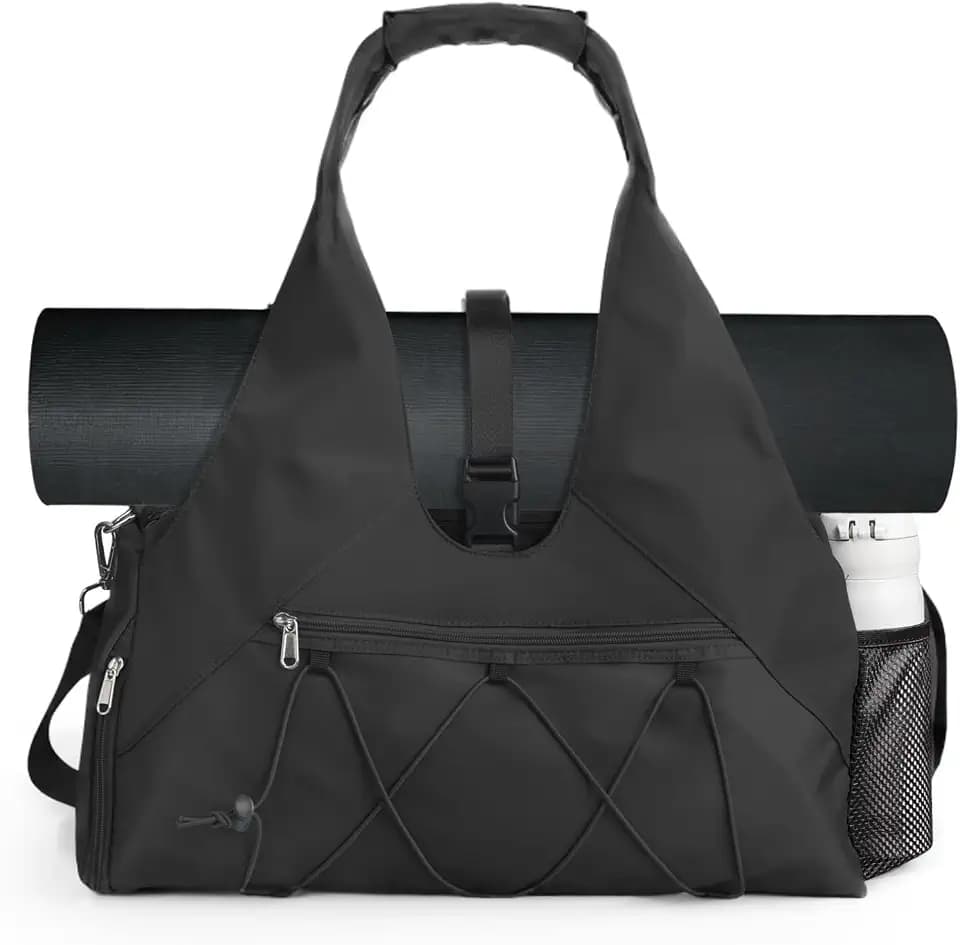 Forestfish Gym Bag For Women With Yoga Mat Holder, Black