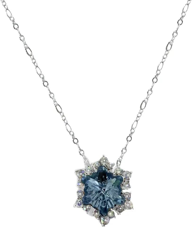 Crystal pendant necklace for wome,Double Sided Blue&Green Crystal Pendant+Silver colored chain,Gift for Women