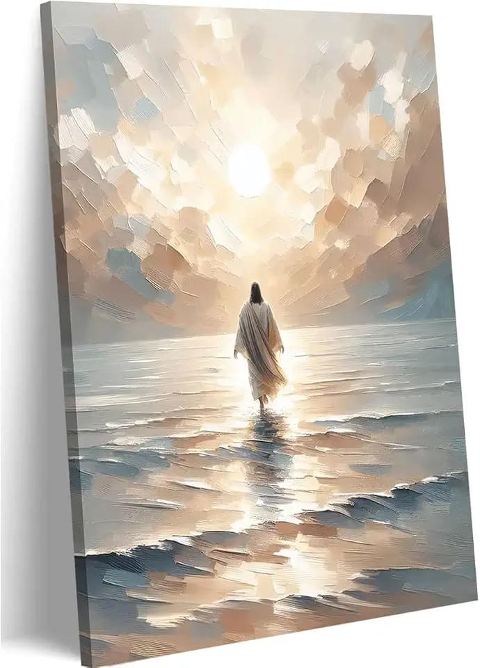 Jesus Walking on Water Canvas Wall Art Christian Bible Stories Wall Decor Pictures Modern Religious Posters Prints for Living Room Bedroom Church Home Decorations 16inx24in Ready to Hang