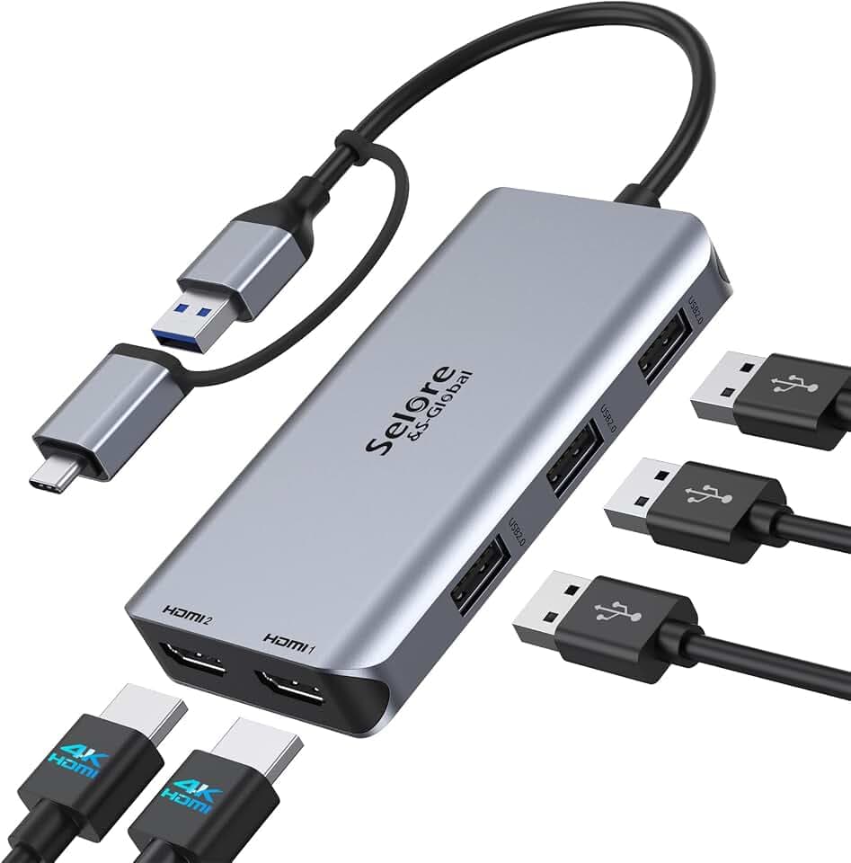 USB 3.0 Docking Station 2 Monitore 5 in 2 Dual HDMI USB C Hub für macOS | USB-A Dockingstation mit 2x HDMI, 3x USB-A 2.0, Treiber erforderlich, kompatibel mit MacBook M1/M2, Dell, HP, Surface
