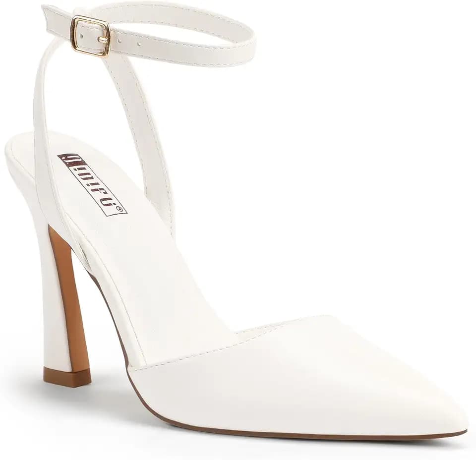 IDIFU IN4 Closed Toe High Heels Slingback Stiletto Pointed Toe Heels for Women Dressy Wedding Party Bridal Bride Prom Evening Work Dress Shoes Comfortable Fashion Cute Ankle Strap Pumps Shoes