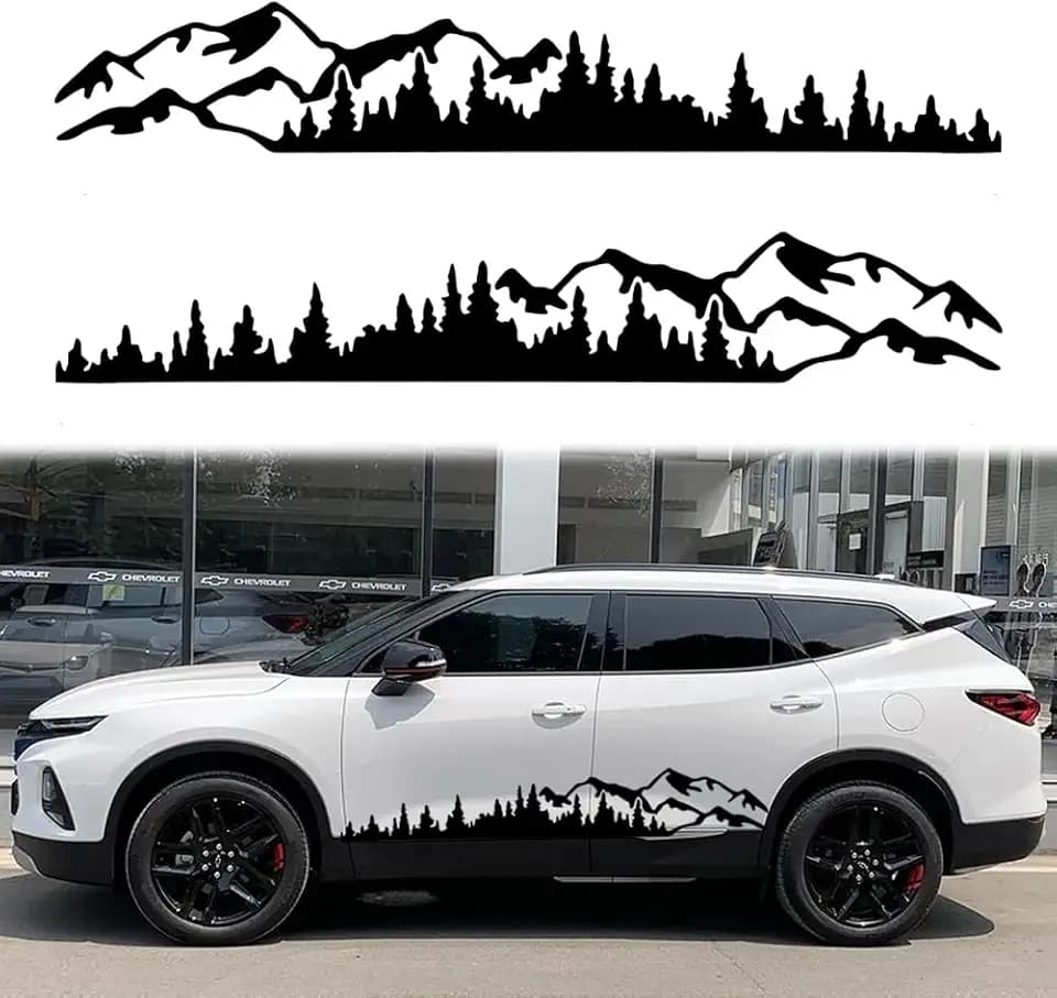2Pcs Mountain Tree Forest Vinyl Decals Sticker for Car Door Body Side Black