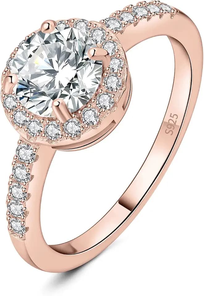JewelryPalace 1.5ct Moissanite Round Cut Halo Engagement Rings for Women, 925 Sterling Silver Promise Ring for Her, Simulated Diamond Anniversary Wedding Ring Jewelry Sets VVS D-F
