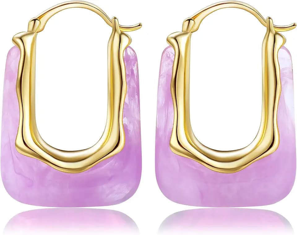 Resin Gold Hoop Earrings Chunky Statement Acrylic Huggie Dangle Fun Jewelry