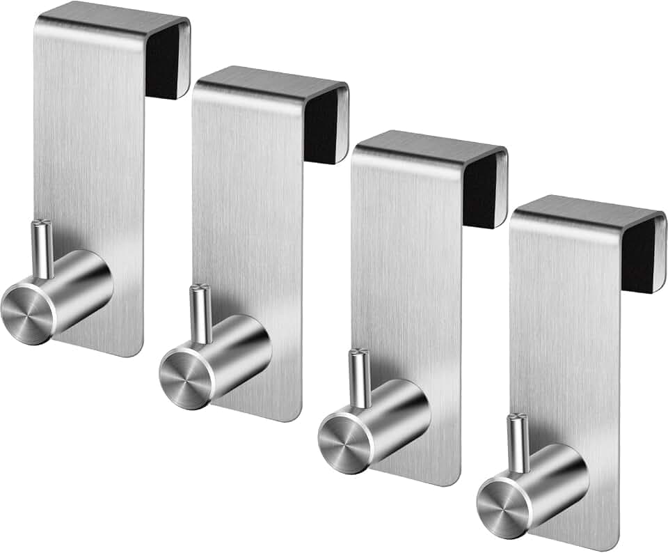 4 Stück Türhaken zum Einhängen Innenseite 2cm Türhaken Edelstahl Haken Ohne Bohren Kleiderhaken über Tür Türgarderobe mit Filz-Pads für die Rückseite, kinderzimmer, Garderoben-Haken, Schranktür