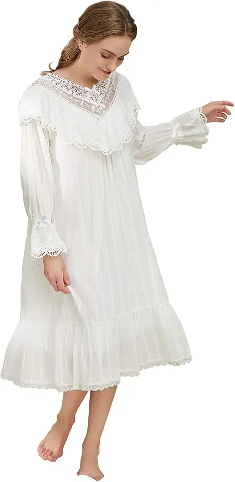 100% Baumwolle Viktorianischen Nachthemd Damen Langarm Nachthemd Frauen Pyjamas Schlaf Shirt
