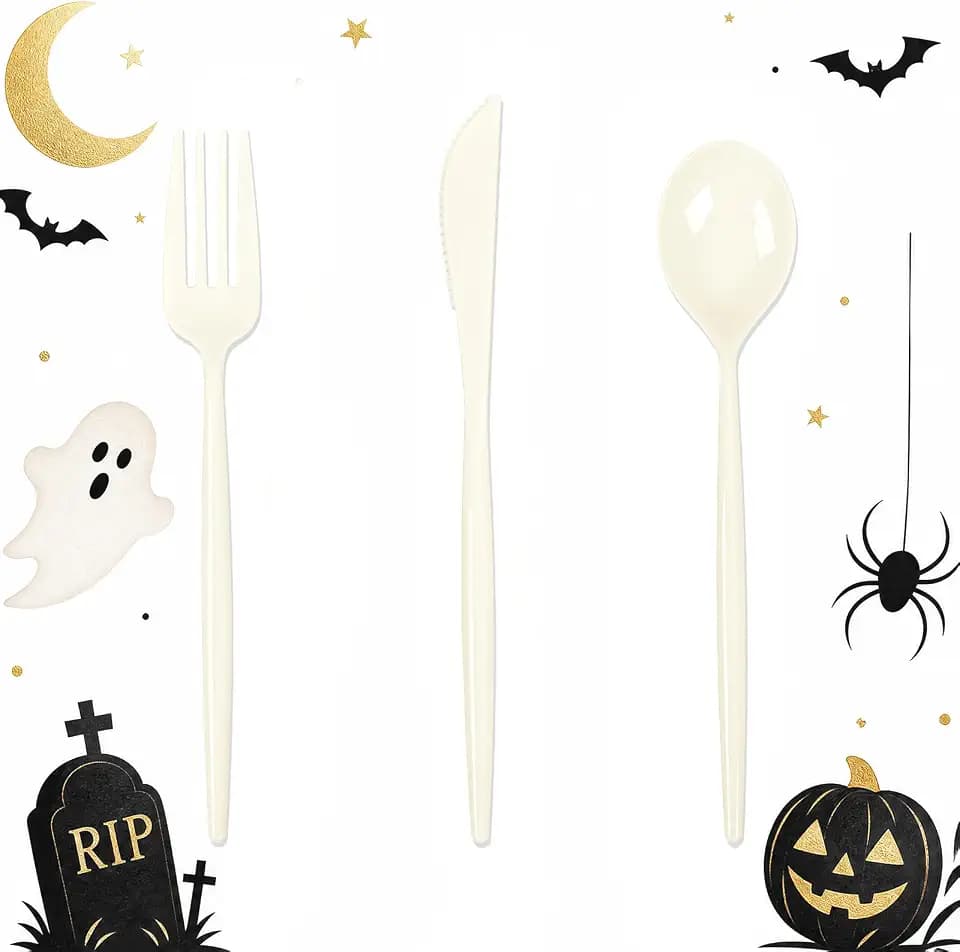 Supernal 180pcs Ivory Plastic Silverware Set, Disposable Cutlery