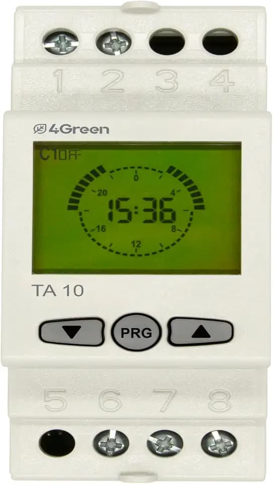 4GREEN TA 10 - Digitale Astronomische Zeitschaltuhr für Hutschiene, 2 Module, Dämmerungsschalter mit automatischer Berechnung von Sonnenaufgang und Sonnenuntergang, Relais 16A, LCD-Display, Weiß