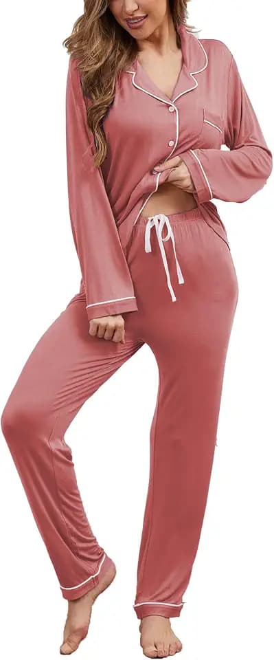 Pajama Sets Women Soft Long Sleeve Button Down Sleepwear Classic Ladies Pjs Lightweight Lounge Sets S-XXL