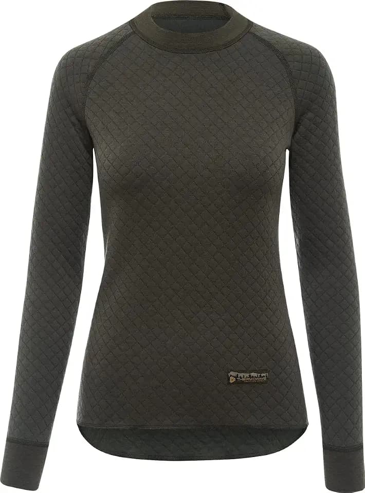 Thermowave 3in1 Merino Unterwäsche Damen - Thermounterwäsche Damen Shirt Langarm - Funktionsshirt Damen 330 GSM, Extra Warme, Feuchtigkeitstransportierende, Schnelltrocknende mit weitem Bund