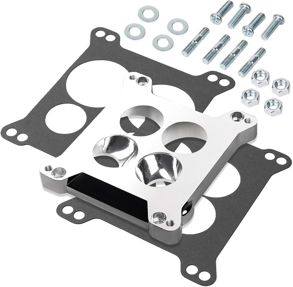 Edelbrock Carburetor Adapter 2696, Aluminum Carburetor Carb Spacer Plate 0.85 inch, Square Bore to Spread Bore Carburetor Adapters Kits for Stock Quadrajet & Thermo-Quad Manifold with Flange Gaskets