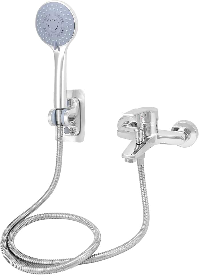 QWORK® Mischbatterie Dusche, Badewannenarmatur mit Handbrause, Wasserhahn mit Keramikkartusche, Badarmatur mit 1.5 m Edelstahlschlauch