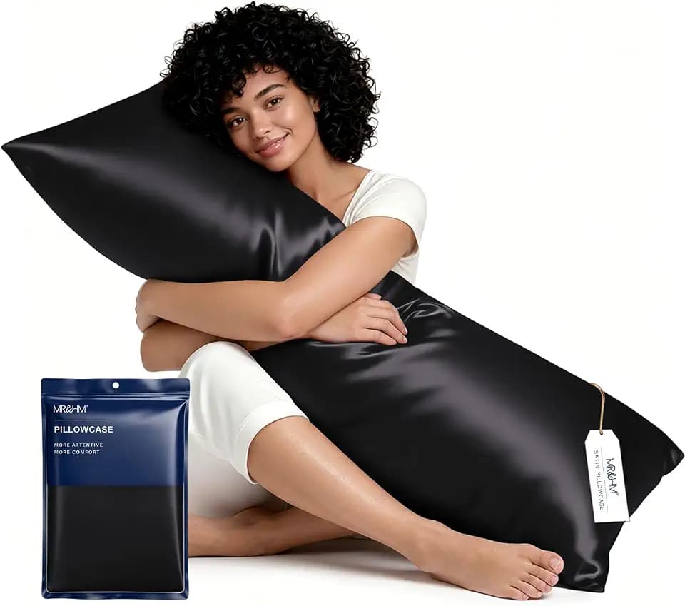 MR&HM Satin Body Pillow case, 20"x 54", Black, Set of 1