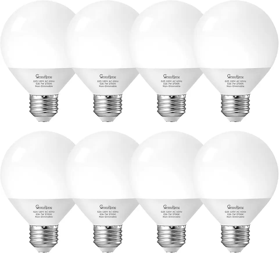 GvvooHome Vanity Light Bulbs for Bathroom, G25 LED Globe Light Bulbs for Makeup Mirror Dressing Room, 60W Equivalent, 5000K Daylight, 800LM, E26 Base, Non-Dimmable, 8-Pack