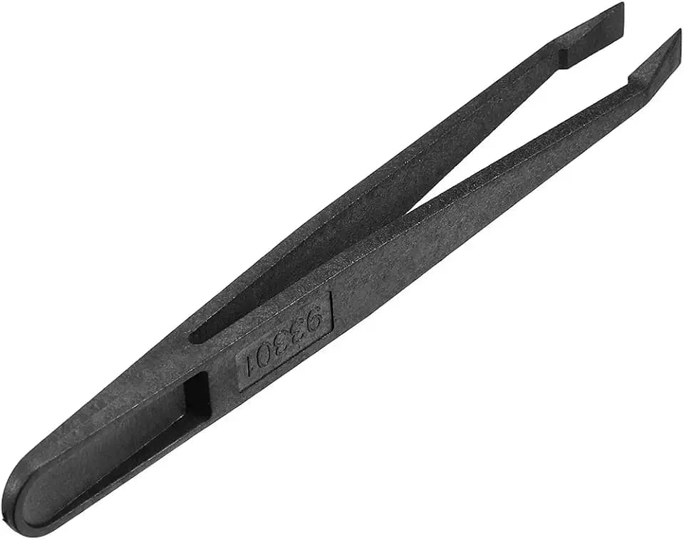 Sourcingmap Pinzette aus Kunststoff, abgeschrägte flache Spitze, antistatisch, 11,9 cm, Schwarz, 1 Stück