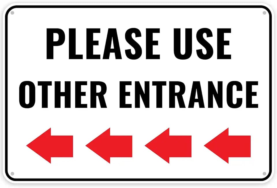 1PC Please Use Other Door Sign Left Arrow, 12 x 8 Inches - Aluminum - Please Use Other Entrance for Employees Visitors Deliveries