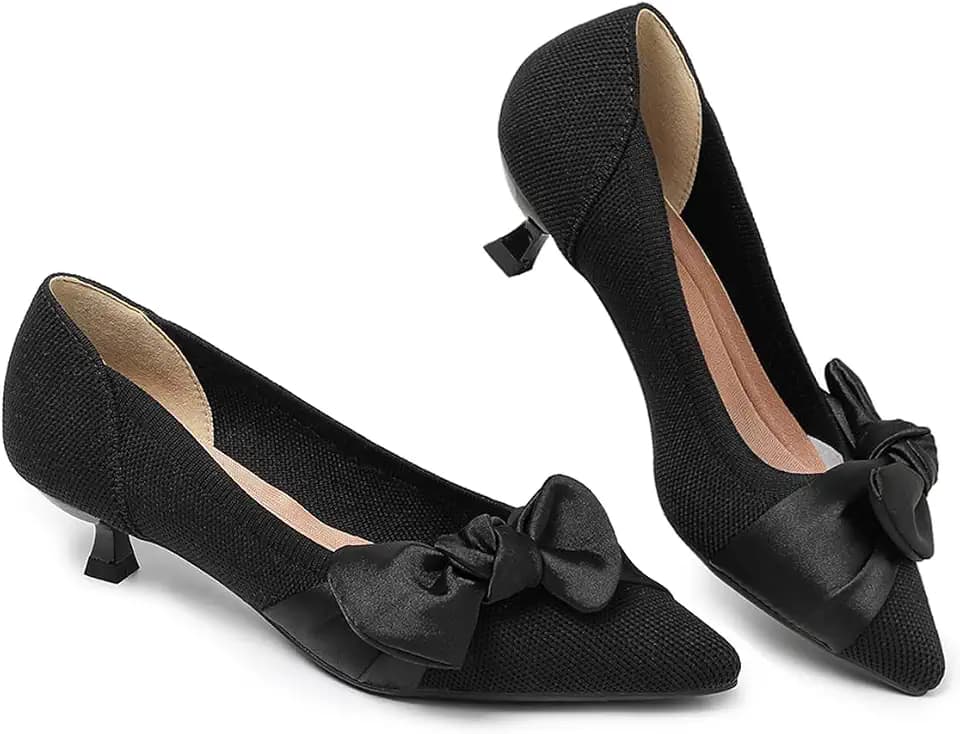 Womens Kitten Heels Pumps Shoes Comfortable Knit Closed Toe Heels for Women Work Office Casual Wedding Dressy
