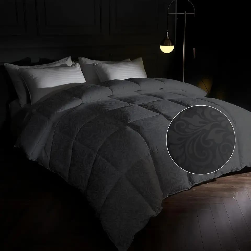 puredown® Goose Feather Comforter,Duvet Insert,Ultra-Soft 100% Cotton Shell with Paisley Print (All Season,Black,Queen)
