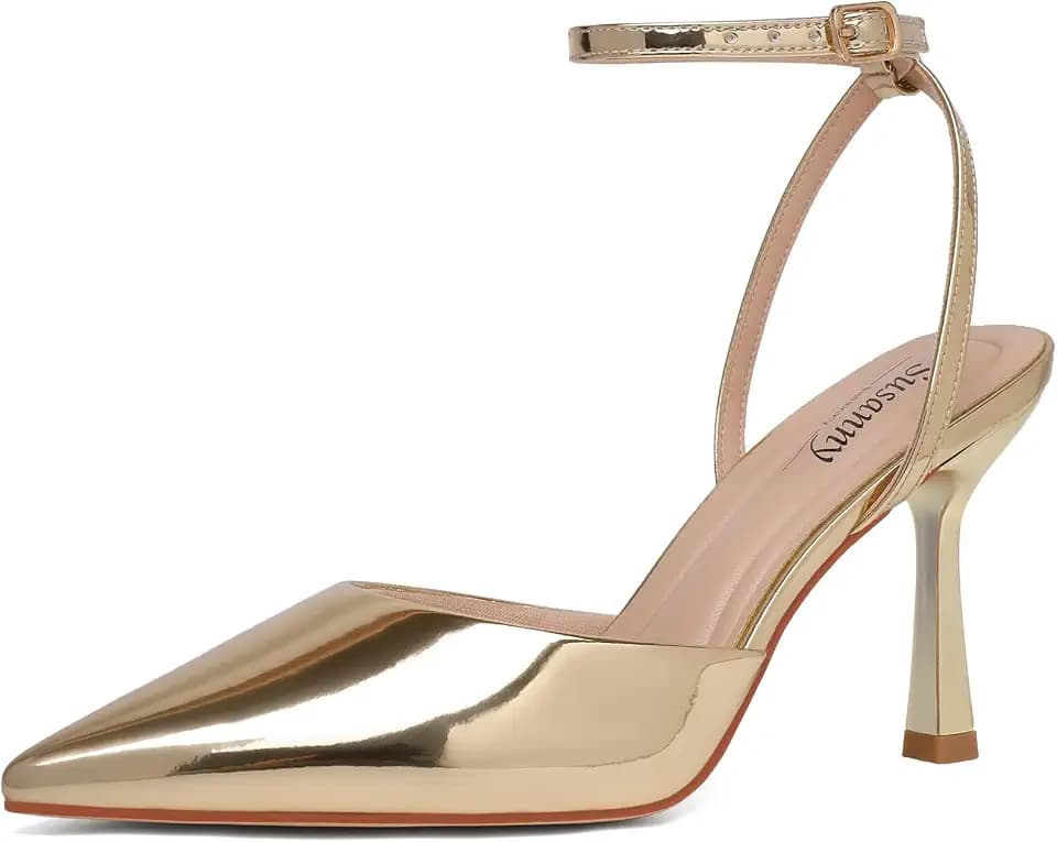 Susanny Women's Heels Closed Pointed Toe Strappy Stiletto Pump Dressy Shoes