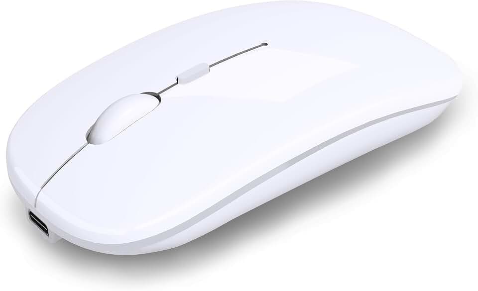 AIKOKOK Wireless Bluetooth Mouse, Rechargeable Dual Mode Mouse,Bright White